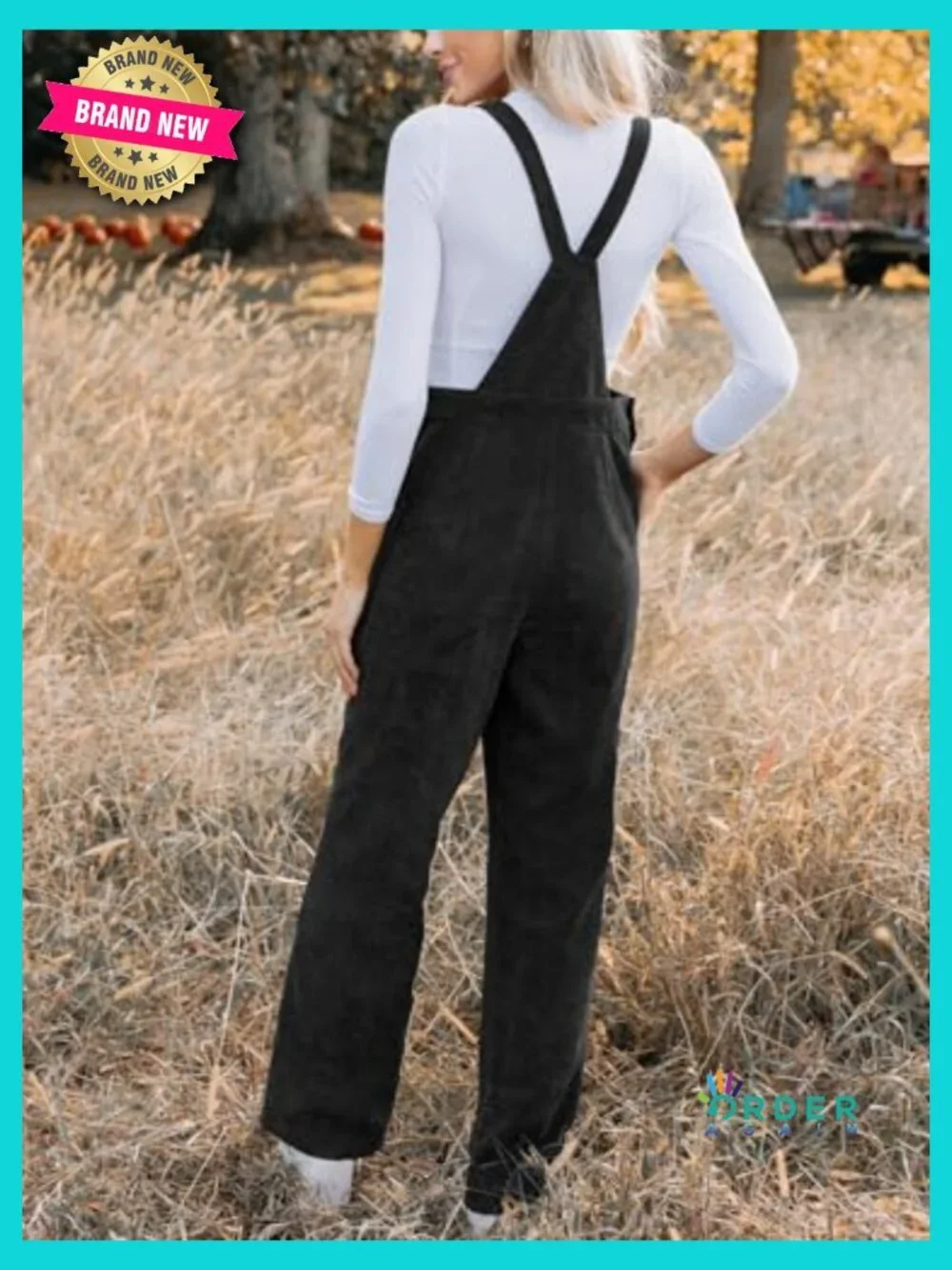 Corduroy Overall Jumpsuit Wide Leg Square Neck Self Tie Strap Fall Casual Romper
